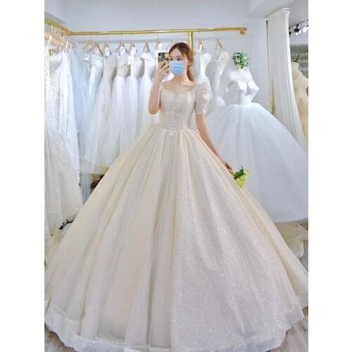 Light Simple Wedding Dress 2021 New Princess Bride Shiny Ball Gown Vestido De Noiva