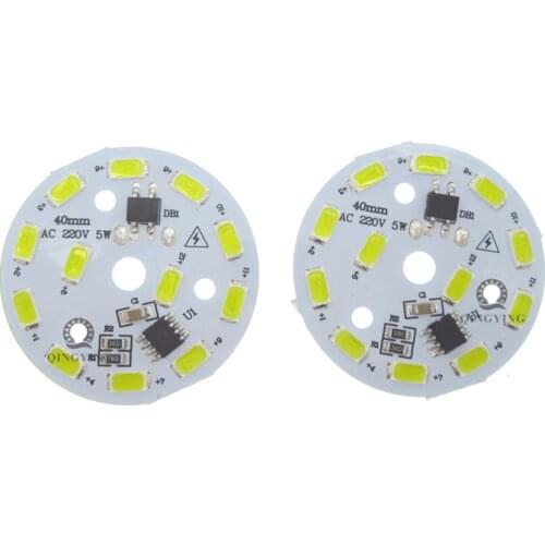 20pcs 5W SMD5730 dimmable LED plate, 220v 230v 240v led light panel, 40mm diameter white warm white Aluminum lamp pcb