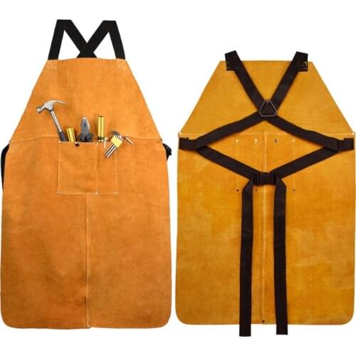 Cowhide Welding Apron With Pockets Wear-resistant Thicken Secure High Temperature Resistance Anti-cutting Protective Clothing