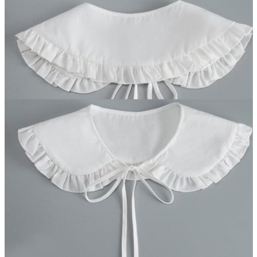 Preppy Style Women Girls Doll Tiered Ruffles Fake Collar Bottoming Shirt Shawl XX9D
