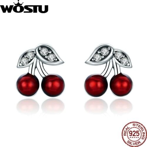 2020 Hot Fashion 925 Sterling Silver Summer Cherry Clear CZ Stud Earrings For Women Authentic Original Silver Jewelry DXE404