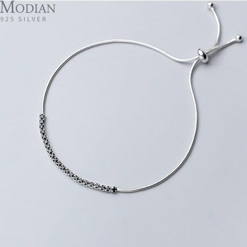 Modian Fashion Black or Pink Crystal Bracelet for Women 925 Sterling Silver Adjustable Size Braccelet Original Fine Jewelry Gift