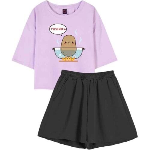 Tracksuit Shorts and Top Potato Printed Sleepwear Women Cute Pajamas Set Female Night Pj Sets for Women Cotton T-shirt + Shorts