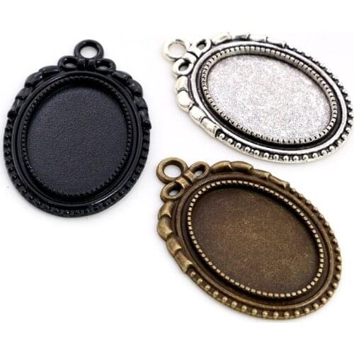 5pcs 18x25mm Inner Size Black Antique Silver Plated Bronze Classic Cameo Cabochon Base Setting Charms Pendant necklace findings