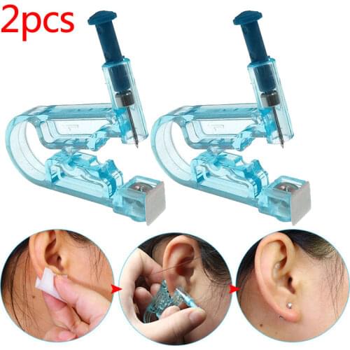 2/10pcs Safety Sterile Disposable Ear/Nose Piercing Unit Cartilage Ear Studs Piercing Gun Tools Kit +Stainless Steel Metal Studs