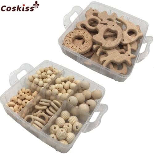 2 boxed Best Quality Wood Baby Teether Nursing Jewelry Beech wooden animal Geometry Wood Beads Creative Wooden Rings Teether