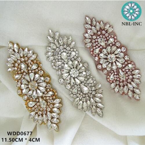 30pcs) Wholesale bridal hand beaded sewing rose gold silver crystal rhinestone applique IRON ON for wedding dresses WDD0677