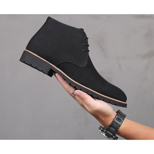 Mens Shoes Size 48 Round Toe Men Ankle Boots Fashion Quality Suede Leather Casual Shoes Spring Autumn Lace Up Cowboy Boots Punk