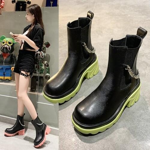 Thick-soled Martin boots womens shoes single shoes new fried street black short boots Chelsea boots British style X888