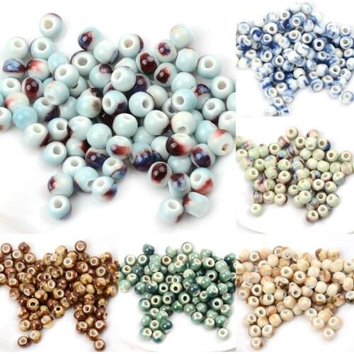 6mm Retro Round Ceramic Beads 2.5mm Hole Spacer Loose Beads For Jewelry Bracelets Making DIY Accessories