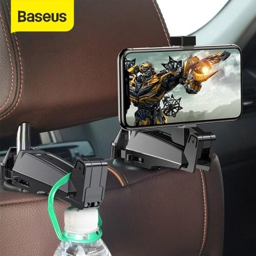 Baseus 2 in1 Car Headrest Hook with Phone Holder Back Seat Hook for Bag Handbag Fastener Backseat Organizer Multifunction Clip