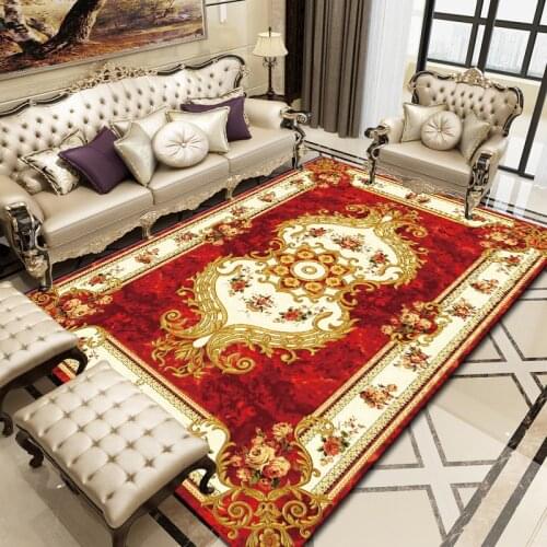 European Soft Abstract Geometric Large Rug Vintage Gold Red Color Carpet Non-slip Antifouling Living Room Bedroom Rug Parlor