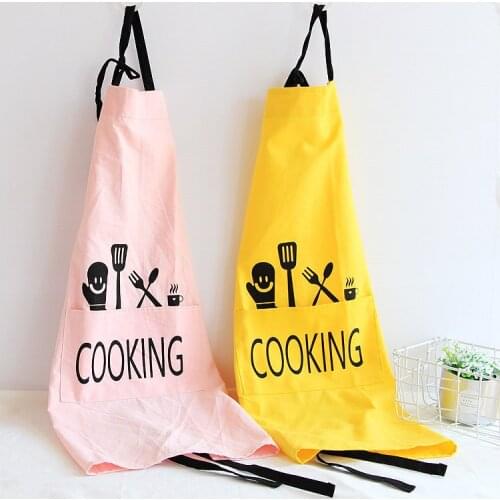 1Pcs Cooking Pattern Cotton Linen Apron Woman Adult Bibs Home Cooking Baking Coffee Shop Cleaning Aprons Kitchen Accessory 46097