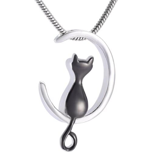 IJD10014 Cat Cremation Jewelry for Ashes Stainless Steel Keepsake Pendant Locket Memorial Urn Necklace for Men Women