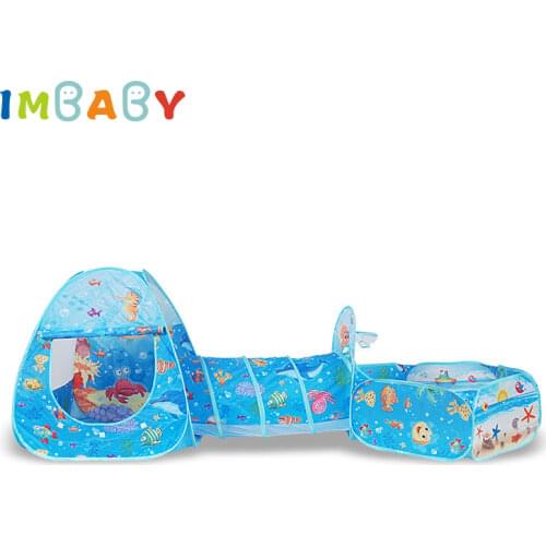 IMBABY 3 In 1 Baby Playpen For Children Kids Ball Pit Playpen Portable Babys Fence For Newborn Play Yard Tent Tunnel With Basket