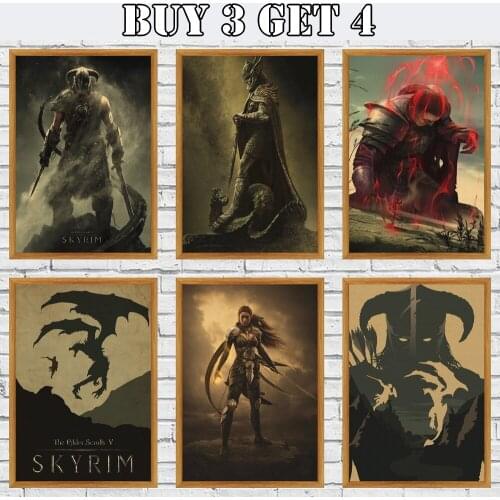 Cosplay Classic Game Scroll V Skyrim Kraft Paper Poster Wall Sticker Bar Cafe Living Room Dining Decor Wall Sticker