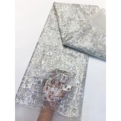 5yards/pc) High quality white African sequins tulle lace fantastic fully embroidered French net lace fabric for dress FXZ044