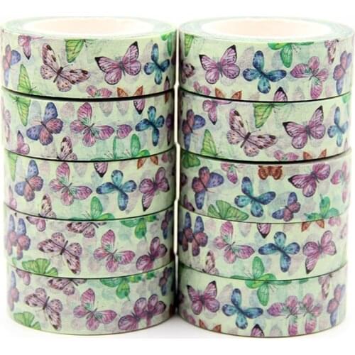 New 10pcs/set 15MM*10M Colorful Beautiful Butterfly Washi Tape Kawaii Scrapbooking Tools Masking Tape Christmas Photo AlbumTapes