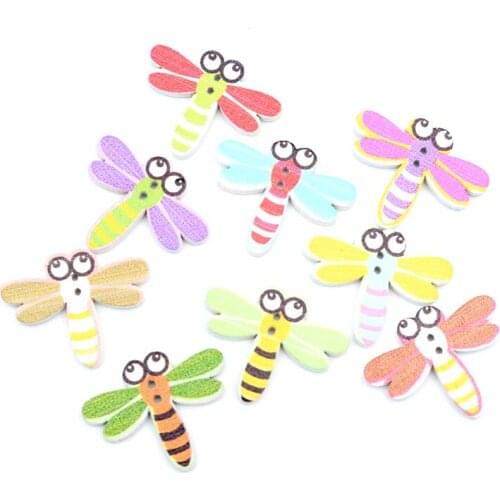 LF 100Pcs Mixed Dragonfly Wooden Sewing Buttons For Clothes Needlework Scrapbooking Crafts Decorative Diy Accessories