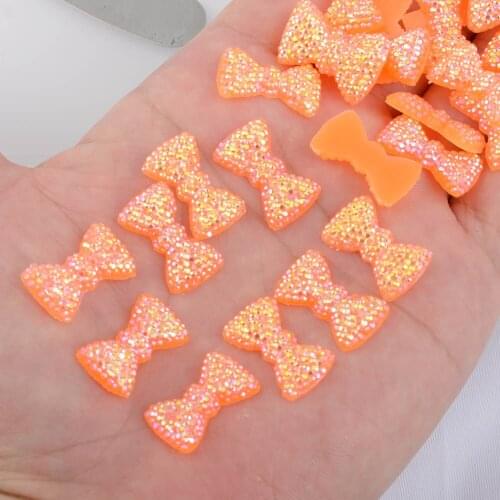 BOLIAO Hot 20Pcs 12*20 mm (0.47*0.79 In) Orange Bow Shape Resin AB Crystal Scrapbook Clothes Home Holiday Decoration No Hole