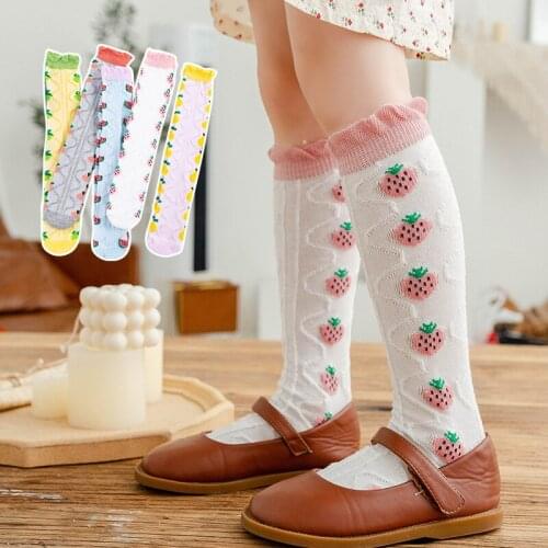 Cute Fruit Baby Girls Long Socks Ruffle Mesh Breathable Infant Toddler Floor Socks Soft Kids Children Socks