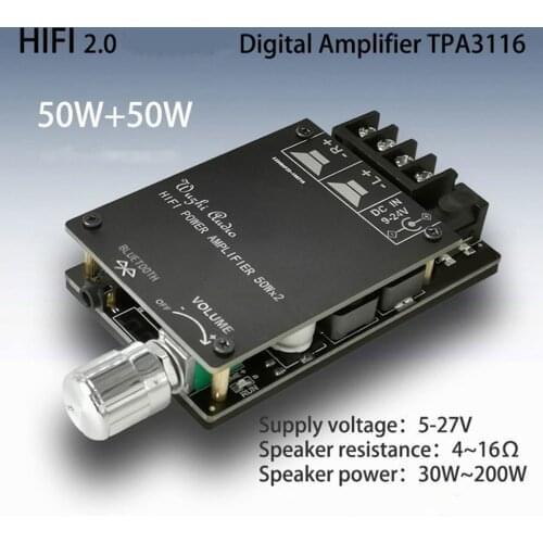 Mini Bluetooth 5.0 Wireless Audio Digital Power Amplifier Stereo Circuit Board Speaker DIY 50W*2 Bluetooth Amp Amplificador