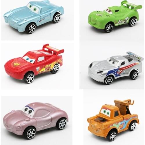 6pcs/Set Disney Pixar Cars 7cm Lightning Mcqueen Mater Sally 1:55 Plastic Model Cars Toys Birthday Cake Decoration