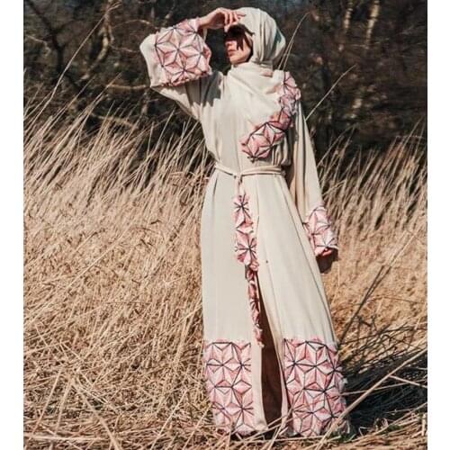 Fashion 3D stereo pattern beading Muslim abaya Arab female Turkey Middle East full length Dress Musical Robe Ramadan abaya F1153