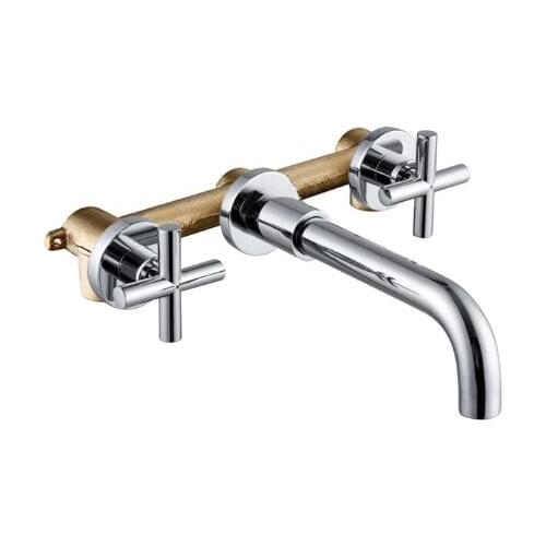 Vidric Taps Top Fashion New Arrival Wall Sink Basin Mixer Tap Set Bathroom Spout Faucet With Double Lever In Matt Black/Polished
