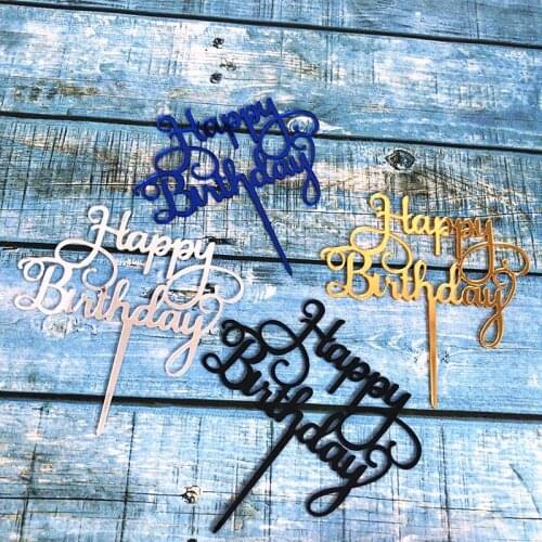 Creative Happy Birthday Acrylic Cake Topper Gold Birthday Cake Topper Supplies for Birthday Anniversary Party Cake Decorations