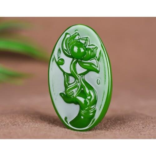 Natural Green Hand-carved Buddha Hand-held Lotus Jade Pendant Jewelry Necklace New Product Men and Women Green Jade Pendant