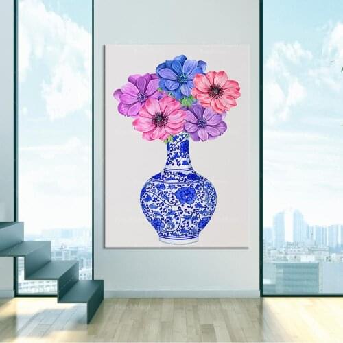 Chinese style printing, Chinese vase with flowers, East Asian wall art, Oriental wall decoration, printable blue vase, Chinese w
