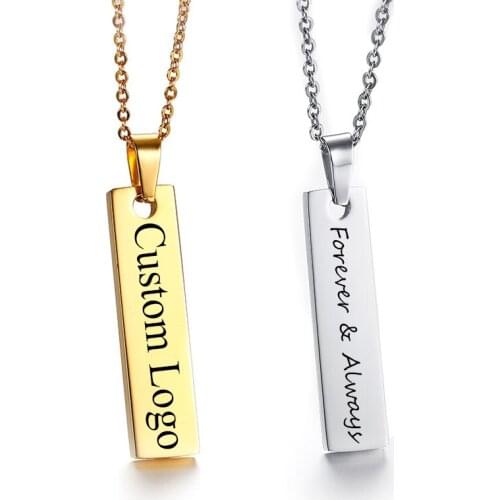 Personalize Couple Stainless Steel Necklace Custom Initial Name Vertical Bar Pendant Jewelry Gifts for Her Him Silver Gold Color