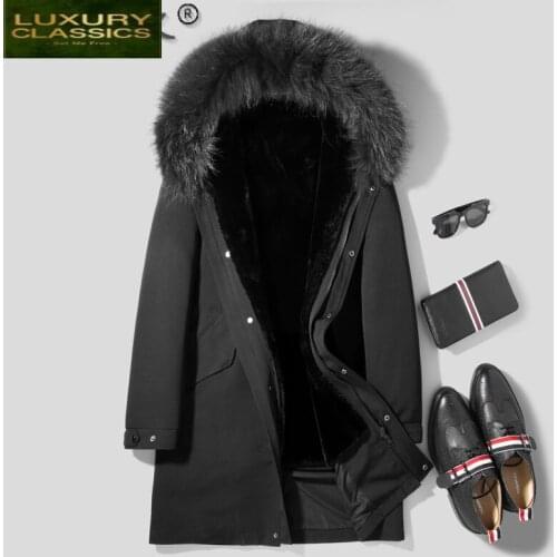 Winter Real Fur Coat Jacket Men Natural Wool Fur Liner Parka Men Raccoon Fur Collar Warm Jackets Chaqueta Hombre L18-2511