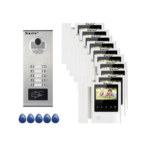XINSILU Home Security Intercom System Doorphone For 10-apartments in 1 Floor 4.3"Video Door Phone Monitors ID card Unlock