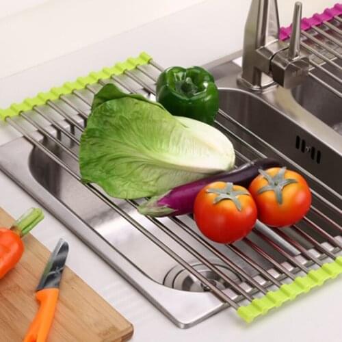 Foldable Dish Drying Rack Multi-Use Kitchen Silicone Drainer Over Sink Fruit Package includes 1* Dish Drainer Rack