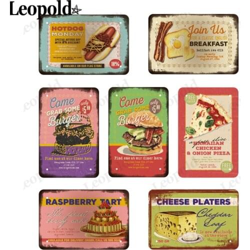 Vintage Metal Food Poster Coffee Hot Dog Cheese Tin Plate Burger Letter Board Home Restaurant Bar Club Wall Decoration 20X30Cm