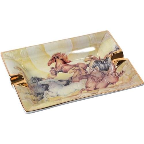 High-end Ceramic Cigar Ashtray Pentium Horse Painting Smoking Accessories Trays With Gift Box