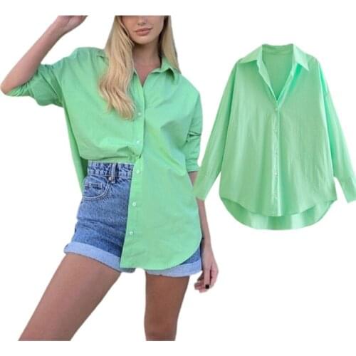 Women Solid Color Shirt, Adults Irregular Button-down Long Sleeve Turn-down Collar T-Shirts Spring Autumn 2021