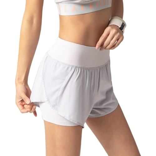 Women Casual Loose Style Shorts Solid Yoga Shorts Quick Dry Running Cycling Biker Gym Shorts High Waist Two-layer Sweatpants