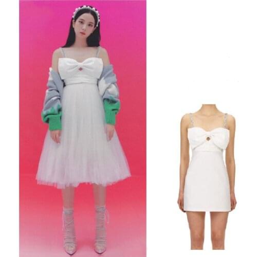 Kpop IU Seo Yea Ji Streetwear Women Sexy Strapless Bow-knot Rhinestone Sling Dress Summer Slim Party Elegant Ladies Mini Dresses