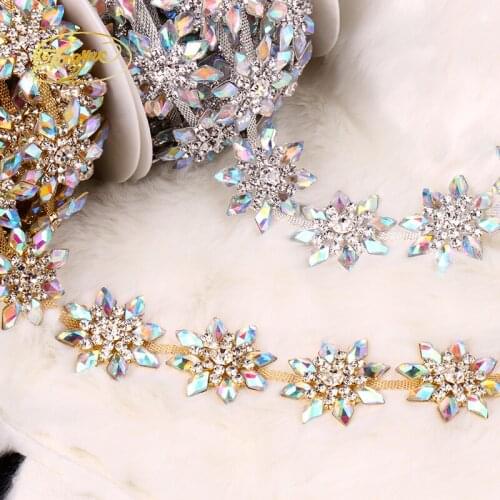 1 yard Exquisite flowers Zircon color Glass Rhinestone Compact wedding decoration rhinestone chain DIY Rhinestone Applique
