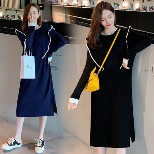 1033# Autumn Winter Thick Warm Knitted Maternity Nursing Long Sweaters Dress Clothes for Pregnant Women Pregnancy Feeding Dress