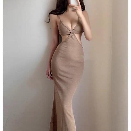 2021 Summer Strapless Sleeveless Dresses For Women Party Sexy Waist Hollow Midi Corset Dress Birthday Outfits For Women Khaki