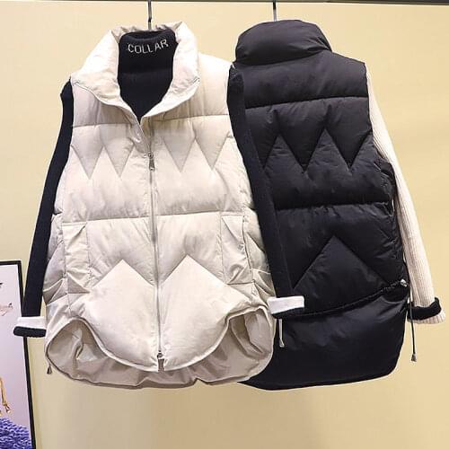 2021 New Autumn And Winter Womens Sleeveless Vest Loose Wild Womens Cotton Vest Mid-length Jacket Thick Warm Women Waistcoat