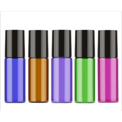 5ml Pure Colored Glass Oil Roll On Bottle with Stainless Steel Beads 100pcs/lot