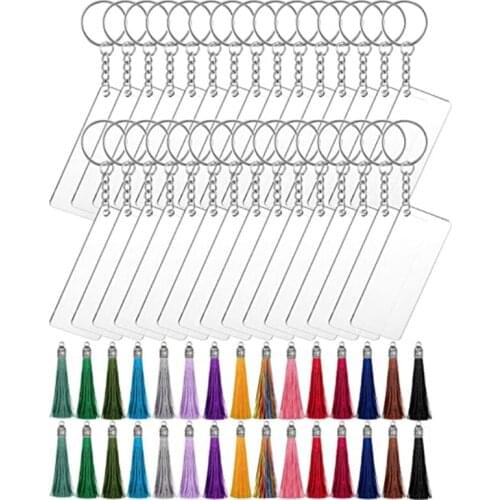 Acrylic Keychain Blank Acrylic Transparent Ornament Pendants and Rectangle Keychain Tassels Jump Rings Set for DIY Craft