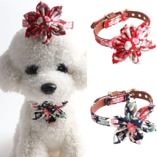 Printed Dog Collar With Bells Personalized Pet Walking Belt For Small Medium Large Dogs Flower Pattern Pet Walking Accessories