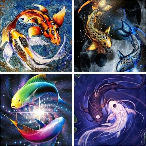 Huacan Diamond Painting Fish 5d Diy Full Square Mosaic Animal Embroidery Cross Stitch Home Decor Wall Sticker