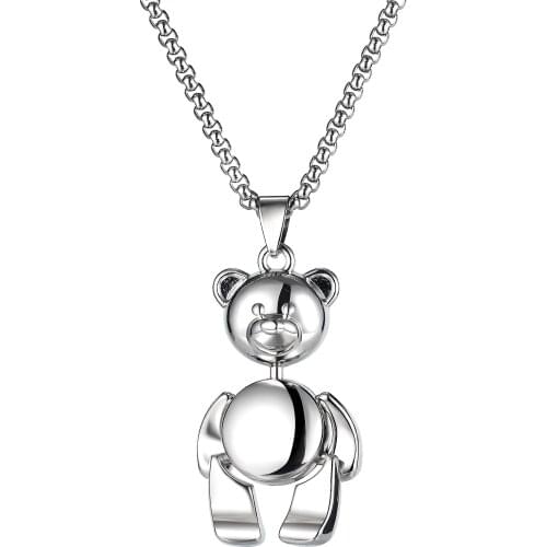 Cyue European Fashion Punk Little Bear Charm Pendant Stainless Steel Necklace Chain For Girl Boy Unisex Jewelry